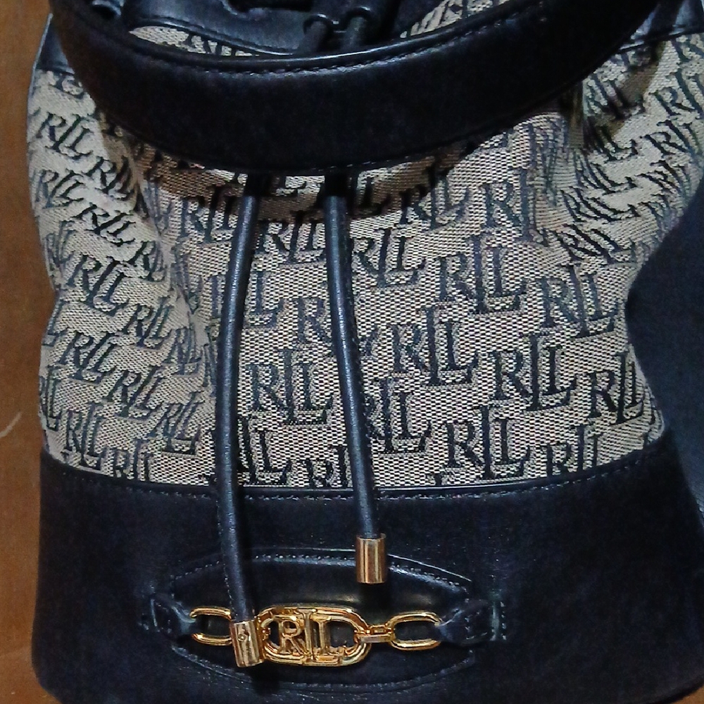 Ralph Lauren Black and Tan Backpack with Leather Trim